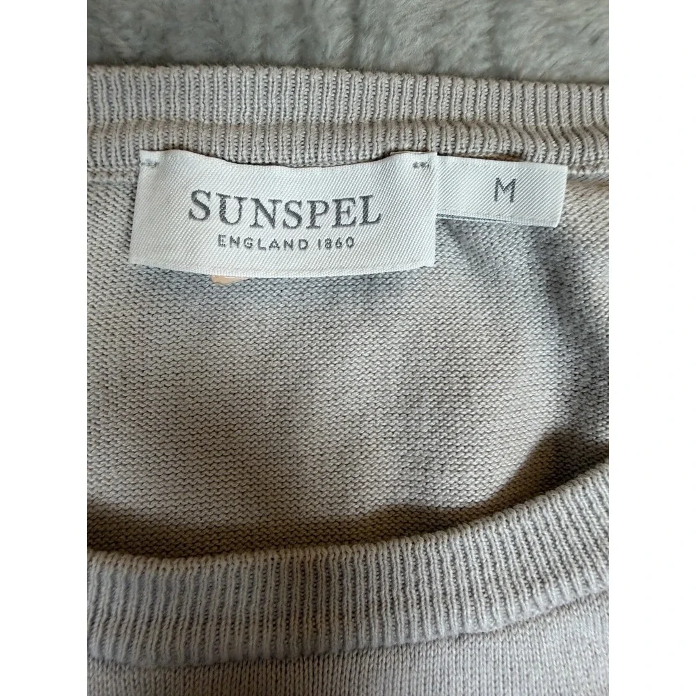 Sunspel Mens Medium Beige Long Sleeve Crewneck Cotton Knit Shirt Luxury England